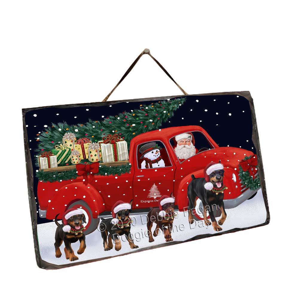 Doggie of the Day Christmas Express Delivery Red Truck Running Doberman Dogs Wall Décor Hanging Photo - Festive Home Dec