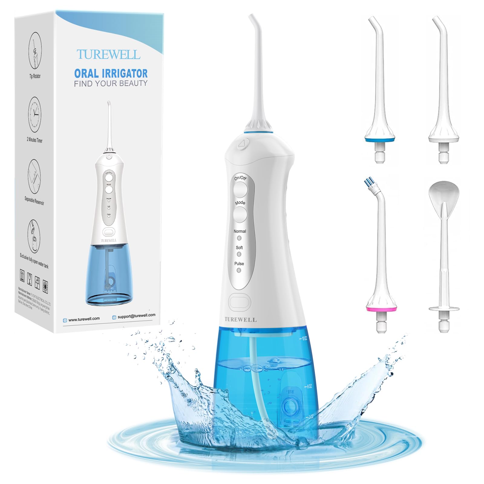 Cordless Portable and Rechargeable Water Dental Flosser with 3 Modes and 4 Jet Tips
| IPX7 Waterproof 300 ML Cordless W