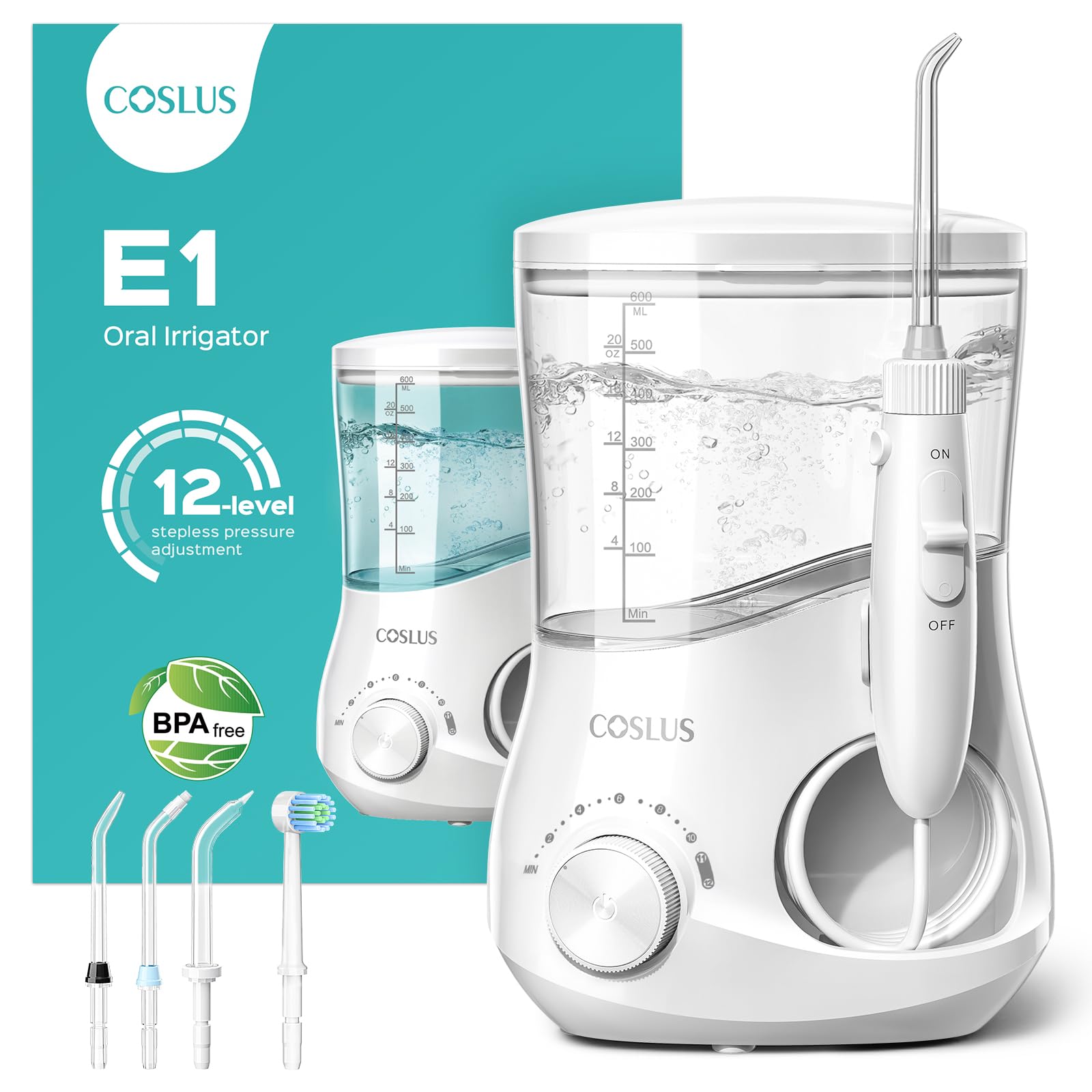 COSLUS Professional Water Flosser for Teeth: 12 Pressure Settings Electric Dental Pick for Tooth Cleaning, Sensitive Gum