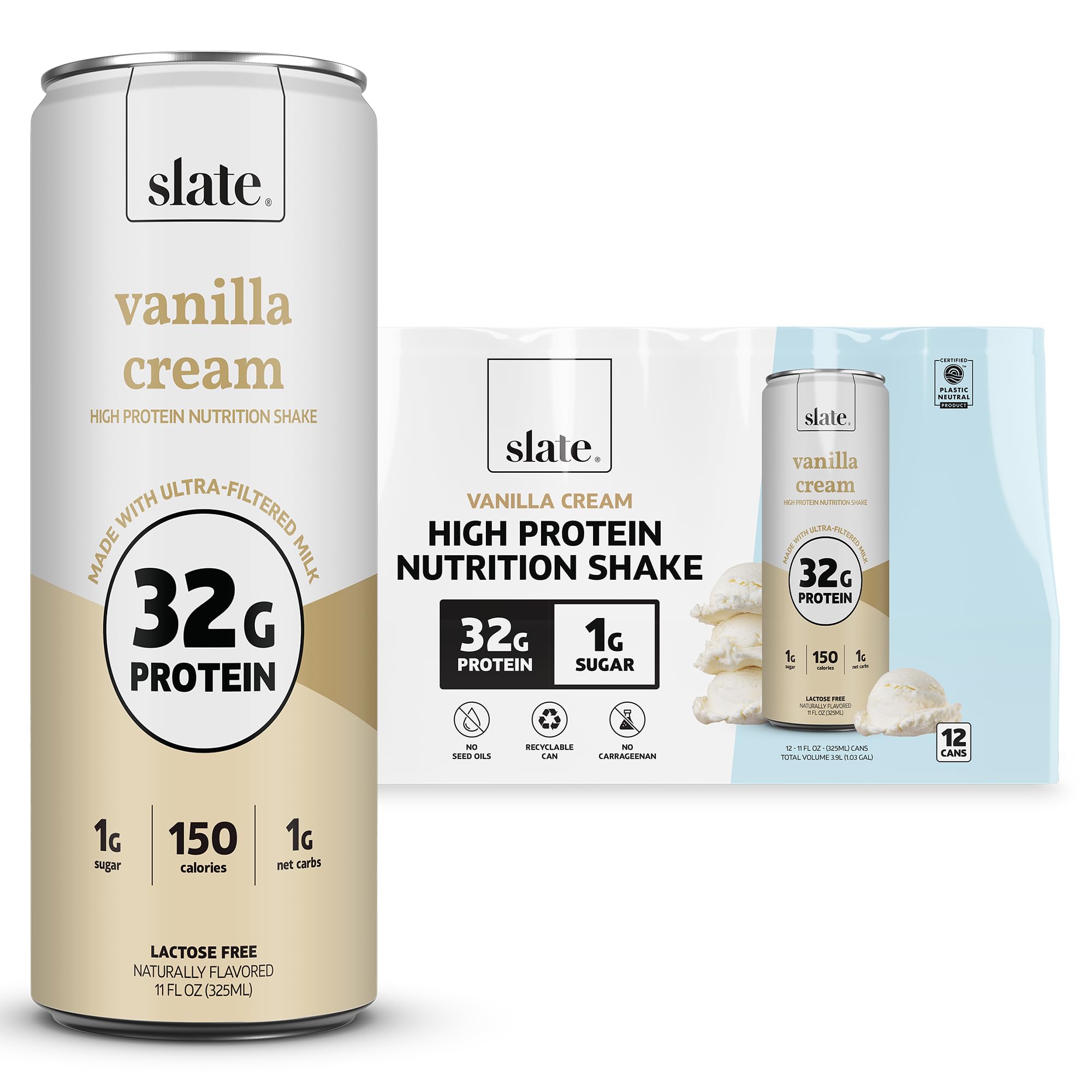 Slate Milk High Protein Nutrition Shake Vanilla Cream 32g Protein Lactose Free No Added Sugar Breakfast Post Workout 11