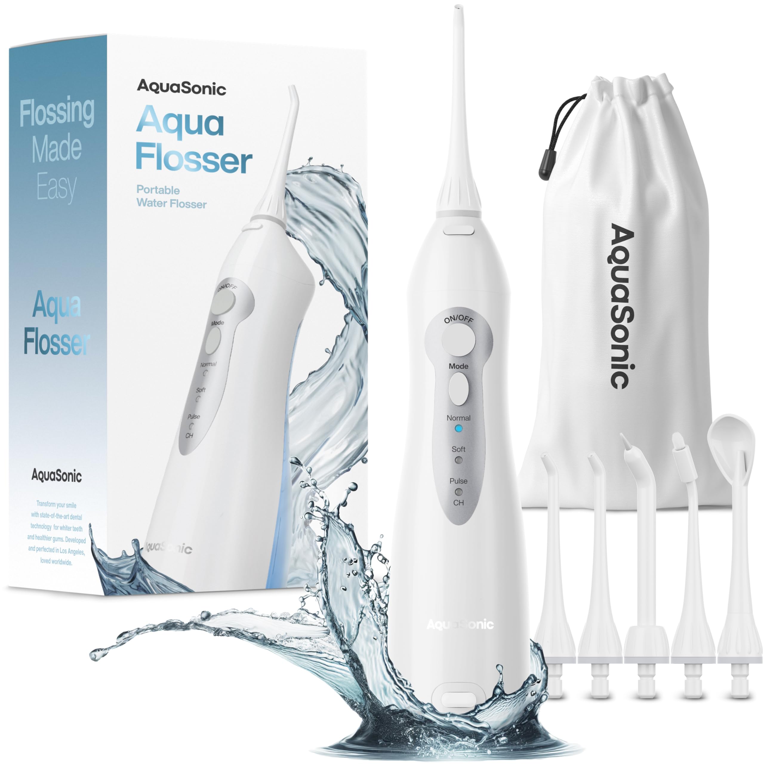 AquaSonic Cordless Rechargeable Water Flosser for Teeth Cleaning  
AquaSonic Waterproof Portable Oral Irrigator for Dent